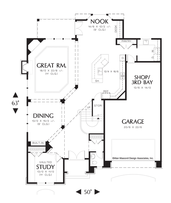 Main Floor Plan image for Mascord Rockspring-Stone Facade with Arched Garage-Main Floor Plan