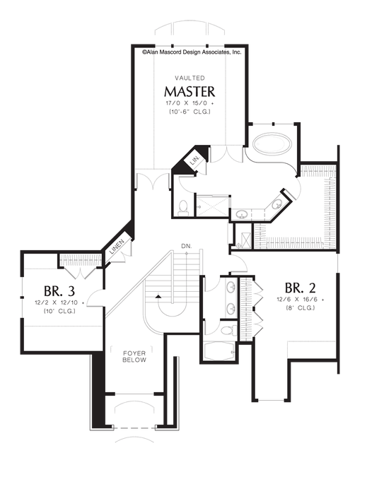 Upper Floor Plan image for Mascord Rockspring-Stone Facade with Arched Garage-Upper Floor Plan