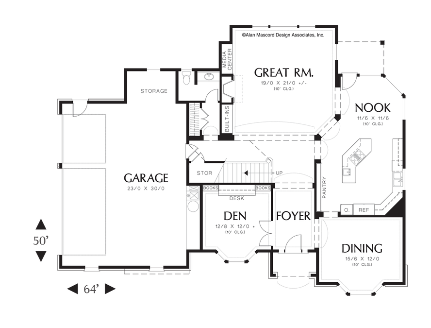 Main Floor Plan image for Mascord Campbell-Master Salon with Fireplace, Stone Facade-Main Floor Plan