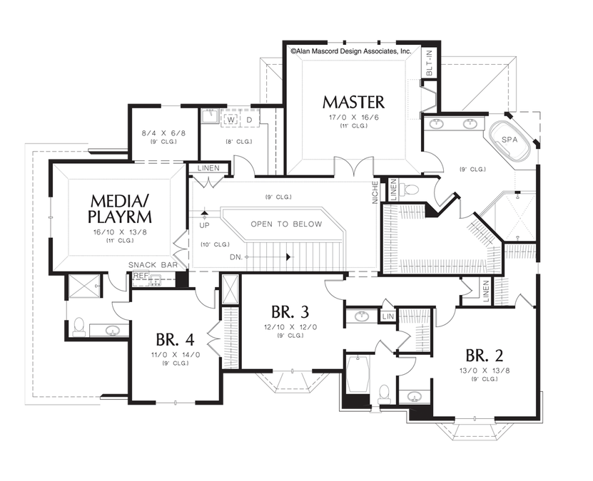Upper Floor Plan image for Mascord Campbell-Master Salon with Fireplace, Stone Facade-Upper Floor Plan