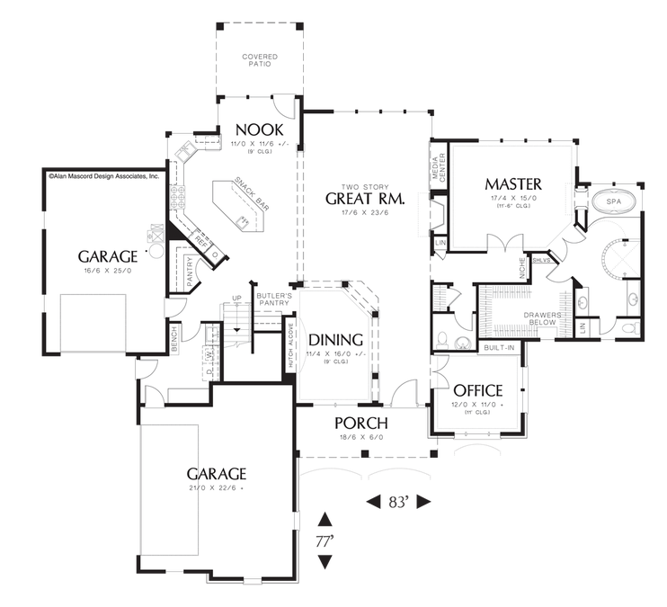 Main Floor Plan image for Mascord Bedford-Two Story Great Room-Main Floor Plan