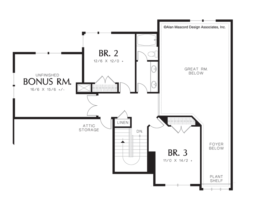Upper Floor Plan image for Mascord Bedford-Two Story Great Room-Upper Floor Plan