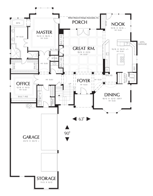 Main Floor Plan image for Mascord Marlow-L-Shaped Cape Cod Style Home-Main Floor Plan