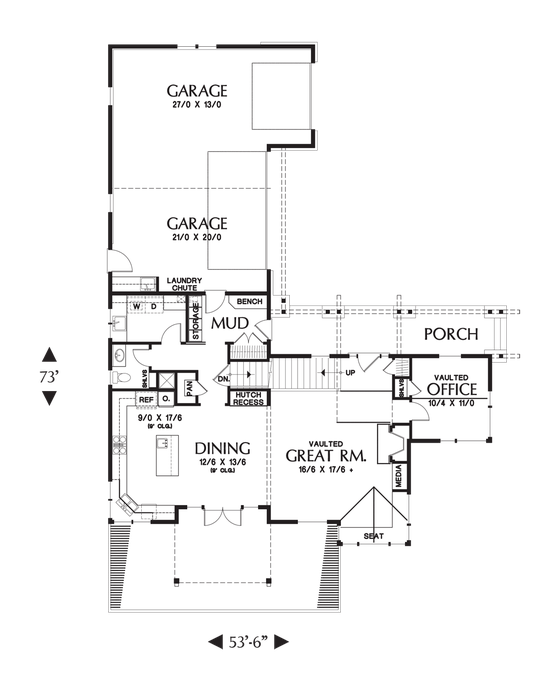 Main Floor Plan image for Mascord Clearfield-Sloped lot daylight Craftsman-Main Floor Plan
