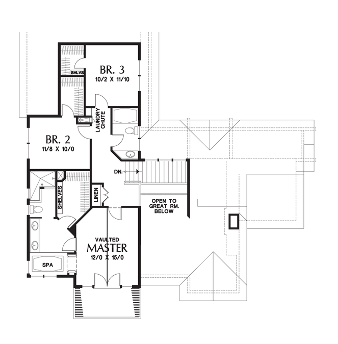 Upper Floor Plan image for Mascord Clearfield-Sloped lot daylight Craftsman-Upper Floor Plan