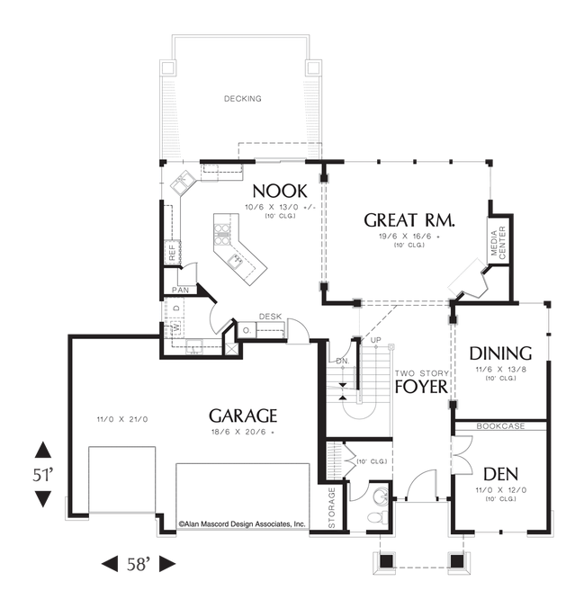 Main Floor Plan image for Mascord Bainbridge-Two Stories Plus Daylight Basement-Main Floor Plan