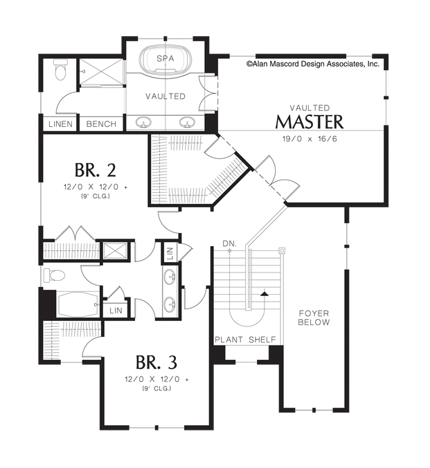 Upper Floor Plan image for Mascord Bainbridge-Two Stories Plus Daylight Basement-Upper Floor Plan