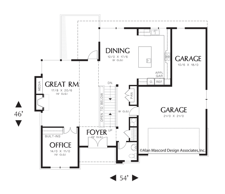 Main Floor Plan image for Mascord Lomond-Efficient Sloping Lot Plan-Main Floor Plan