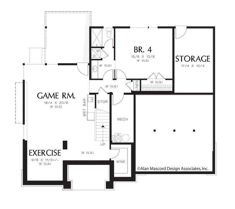 Lower Floor Plan image for Mascord Allaire-Prairie Style Solution to Sloping Lot-Lower Floor Plan