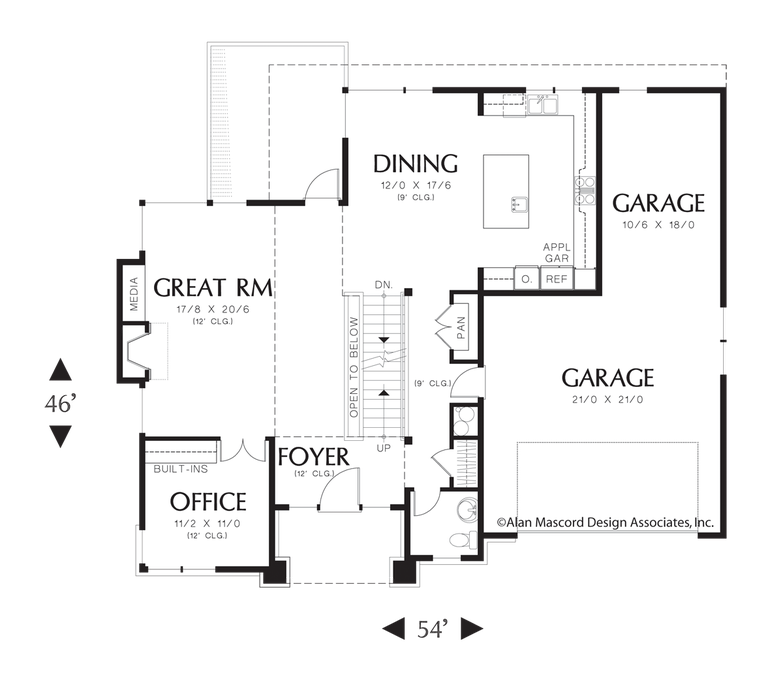 Main Floor Plan image for Mascord Allaire-Prairie Style Solution to Sloping Lot-Main Floor Plan