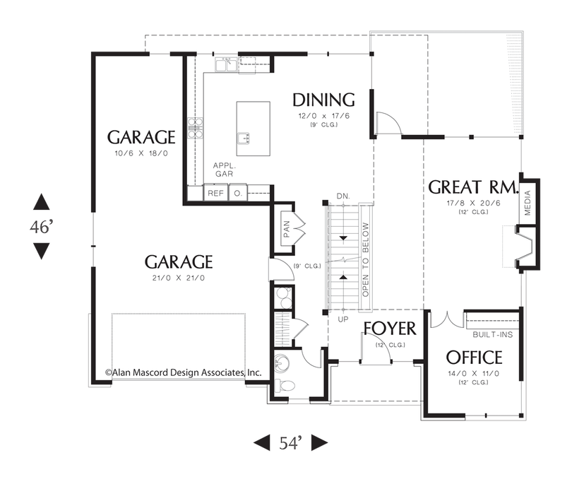 Main Floor Plan image for Mascord Kenning-Contemporary Sloping Lot Plan with Creative Stone work-Main Floor Plan