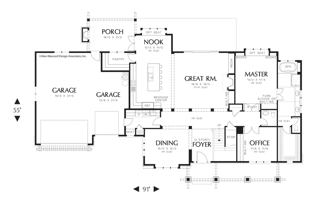 Main Floor Plan image for Mascord Lofton-Craftsman Plan with Bright Natural Light-Main Floor Plan