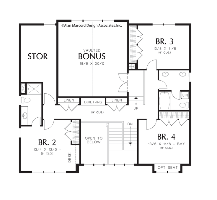 Upper Floor Plan image for Mascord Lofton-Craftsman Plan with Bright Natural Light-Upper Floor Plan