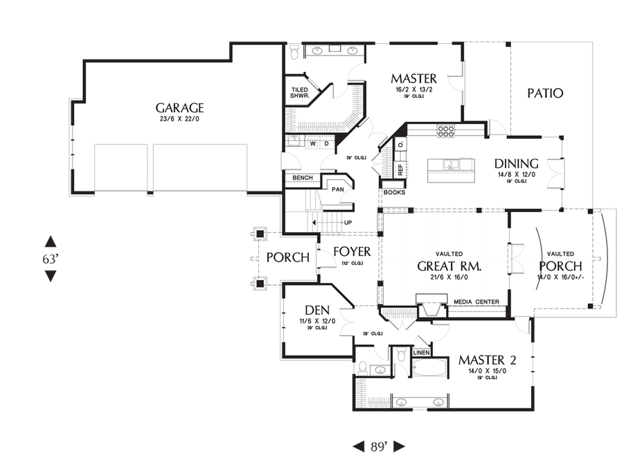 Main Floor Plan image for Mascord Vidabelo-Elegant Craftsman with Double Master Suites-Main Floor Plan