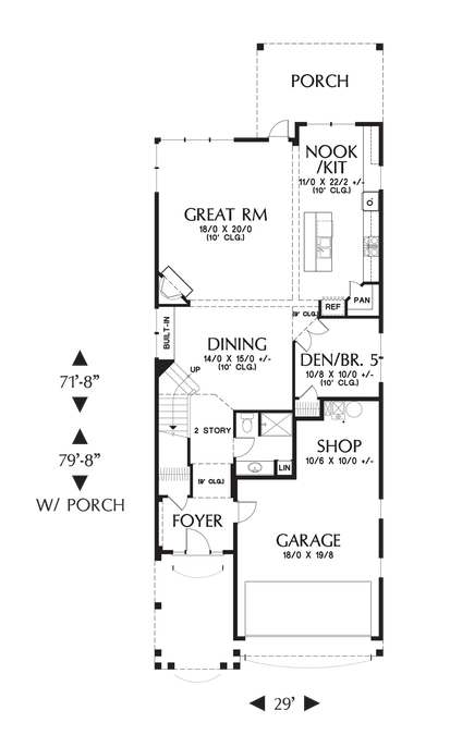 Main Floor Plan image for Mascord Laurelhurst-Large Plan for Narrow Lots Full of Character-Main Floor Plan