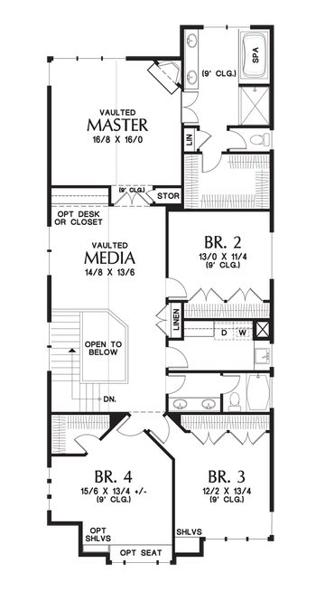 Upper Floor Plan image for Mascord Laurelhurst-Large Plan for Narrow Lots Full of Character-Upper Floor Plan