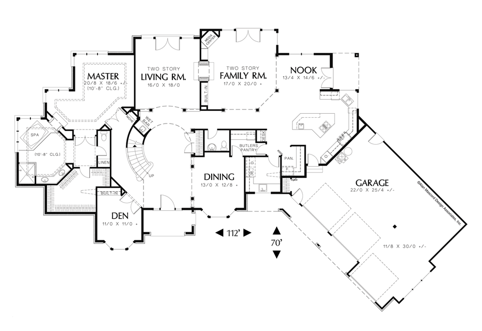 Main Floor Plan image for Mascord Holloway-Angled Garage and Curved Staircase-Main Floor Plan