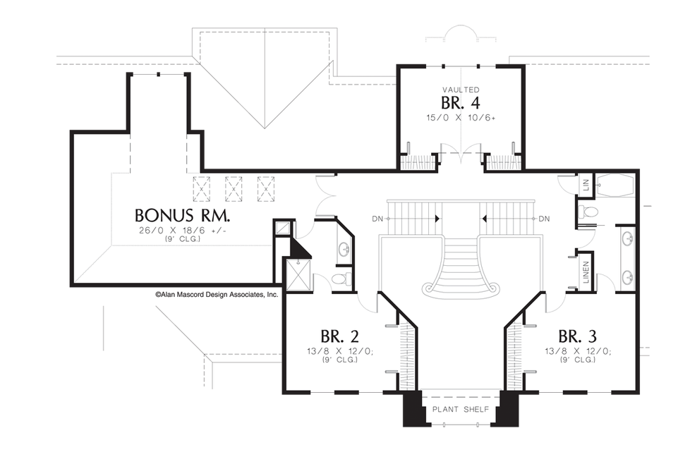 Upper Floor Plan image for Mascord Huxford-Wide Footprint with Side Loading Garage-Upper Floor Plan