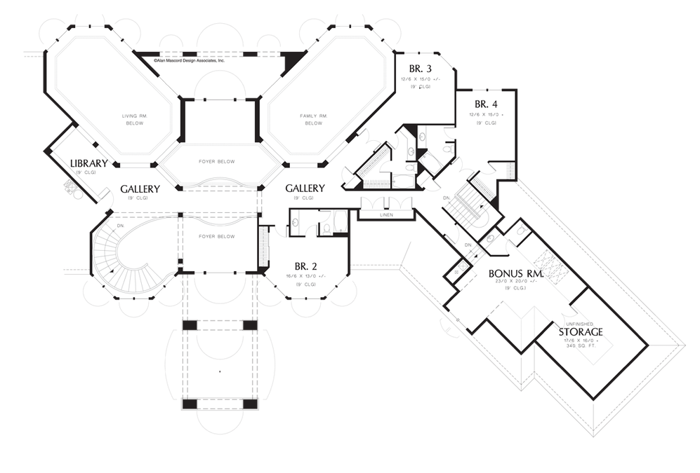 Upper Floor Plan image for Mascord Altamont-Many Windows for All Around View-Upper Floor Plan