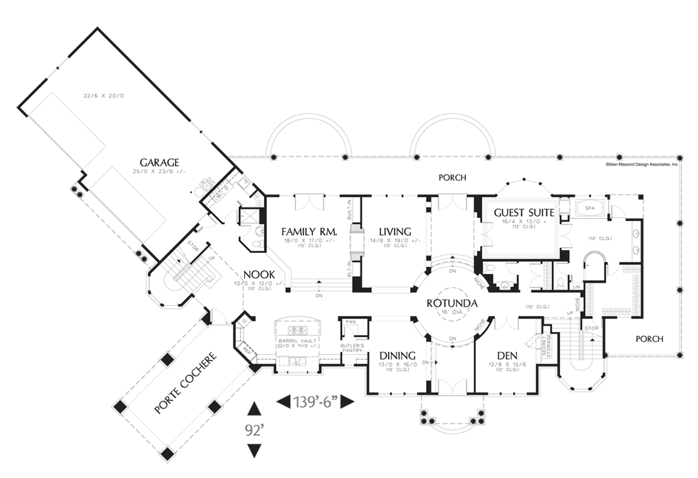 Main Floor Plan image for Mascord Kalden-Large House with Rotunda and Wrap Around Porch-Main Floor Plan