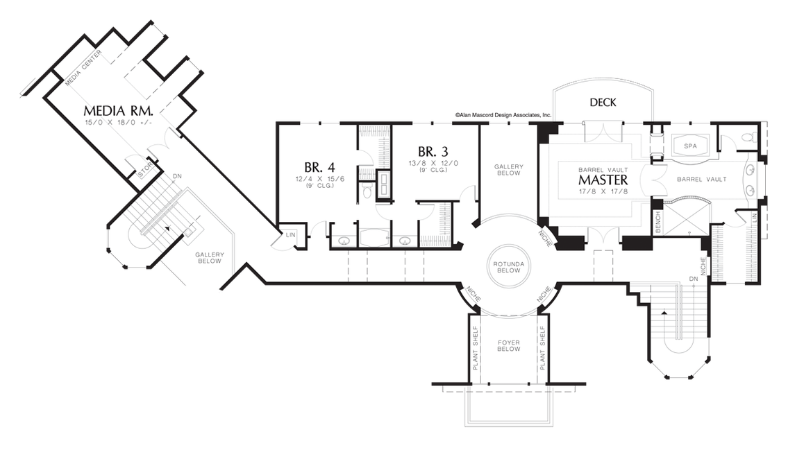 Upper Floor Plan image for Mascord Kalden-Large House with Rotunda and Wrap Around Porch-Upper Floor Plan