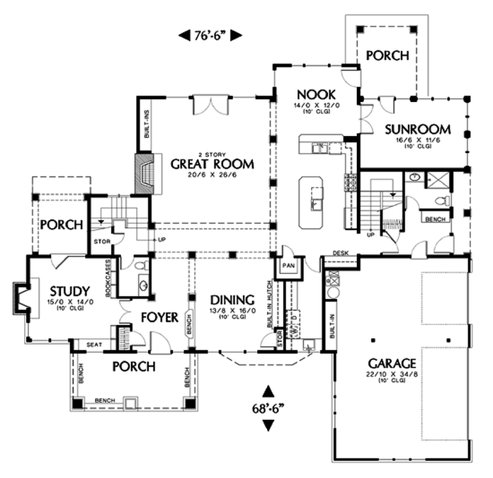 Main Floor Plan image for Mascord Lyons-French Doors Open to the Sunroom-Main Floor Plan