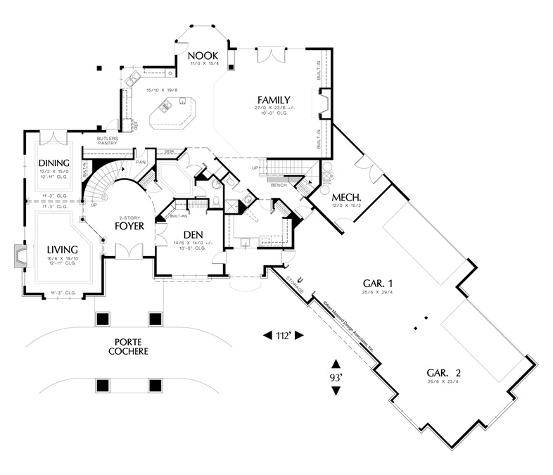 Main Floor Plan image for Mascord Lanagan-Shingle Plan with Drive Through Entry Way-Main Floor Plan