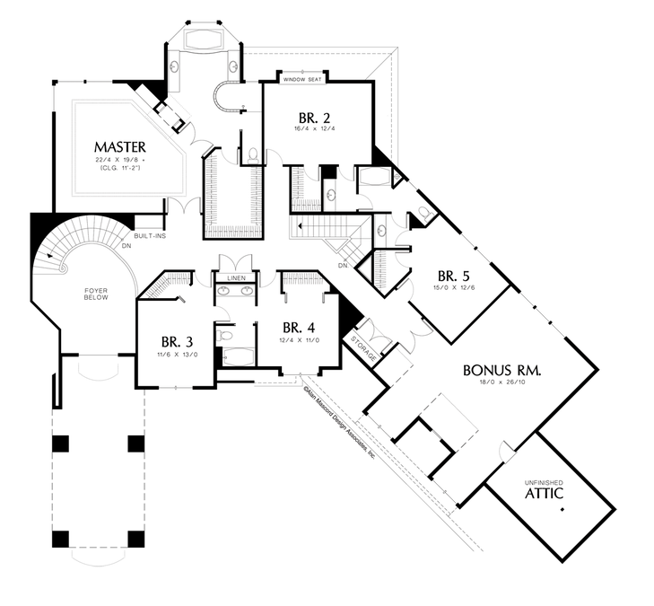 Upper Floor Plan image for Mascord Lanagan-Shingle Plan with Drive Through Entry Way-Upper Floor Plan