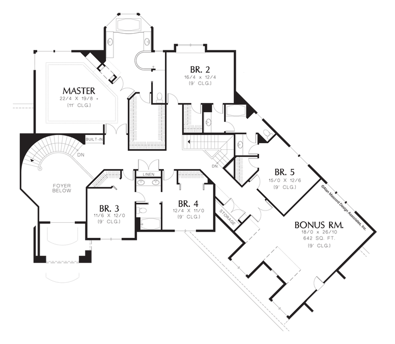 Upper Floor Plan image for Mascord Wentworth-Moorish Details in Traditional Style Home-Upper Floor Plan