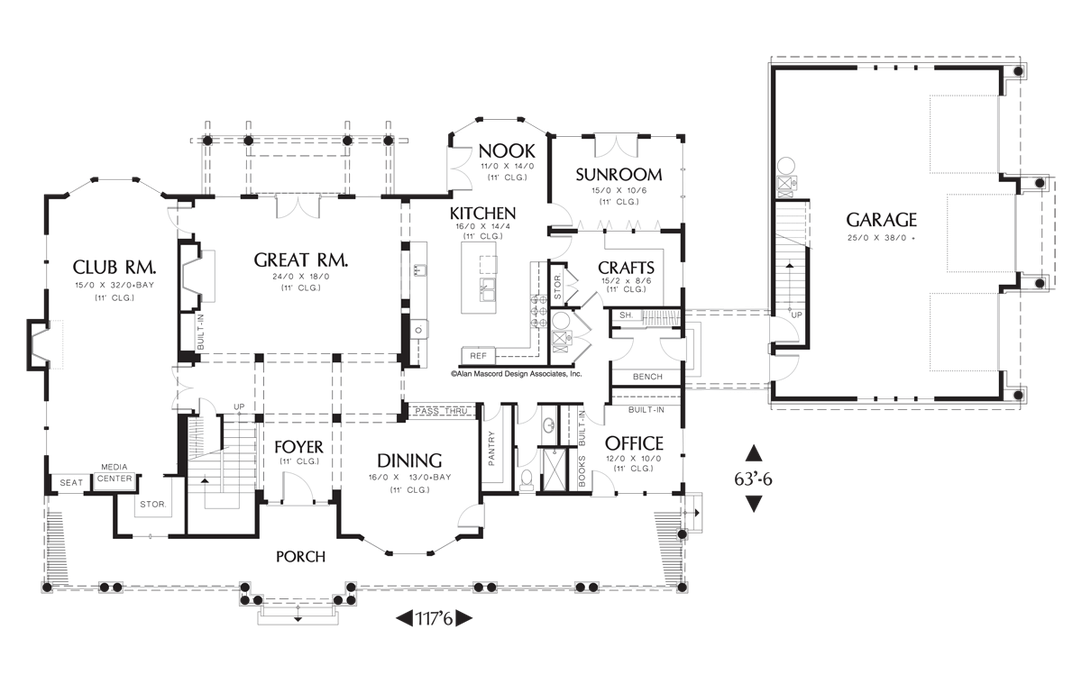 Main Floor Plan image for Mascord Parnell-Luxury Home Plan with a Sunroom and Hobby Room-Main Floor Plan
