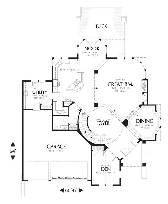 Main Floor Plan image for Mascord Mendon-Luxurious Design with Circular Staircase-Main Floor Plan