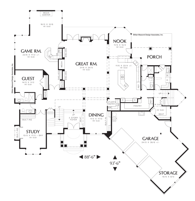 Main Floor Plan image for Mascord Everton-Eye Catching Traditional Plan with Gallery-Main Floor Plan