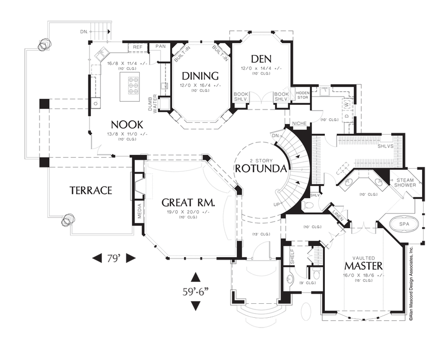 Main Floor Plan image for Mascord Garrington-Vaulted Master with Steam Shower and Tub-Main Floor Plan