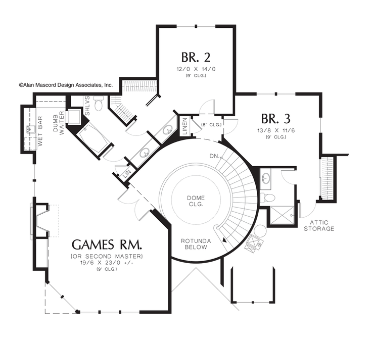 Upper Floor Plan image for Mascord Garrington-Vaulted Master with Steam Shower and Tub-Upper Floor Plan