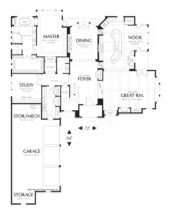 Main Floor Plan image for Mascord Hutchcroft-Spacious Great Room and Kitchen with Wet Bar-Main Floor Plan