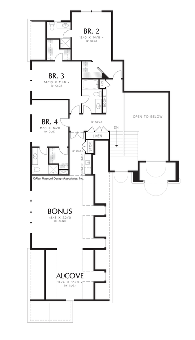 Upper Floor Plan image for Mascord Hutchcroft-Spacious Great Room and Kitchen with Wet Bar-Upper Floor Plan