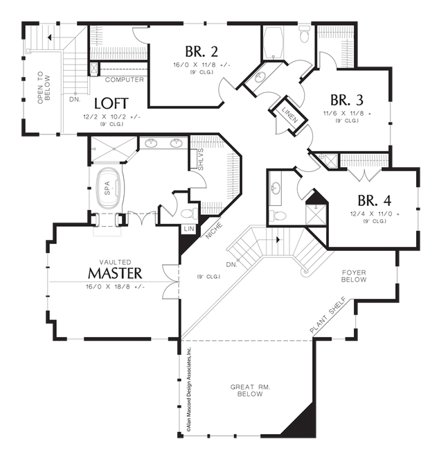 Upper Floor Plan image for Mascord Ladner-Craftsman Plan with Two Gathering Areas-Upper Floor Plan