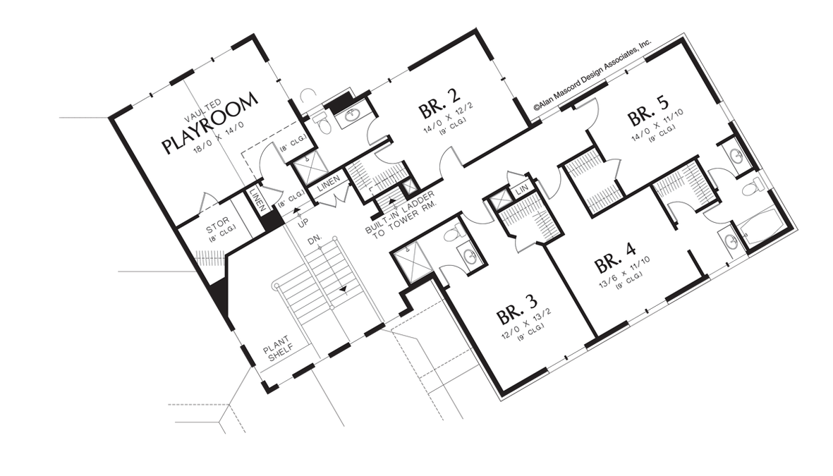Upper Floor Plan image for Mascord Franciscan-Two Story, Five Bedroom Plan with Guest House-Upper Floor Plan