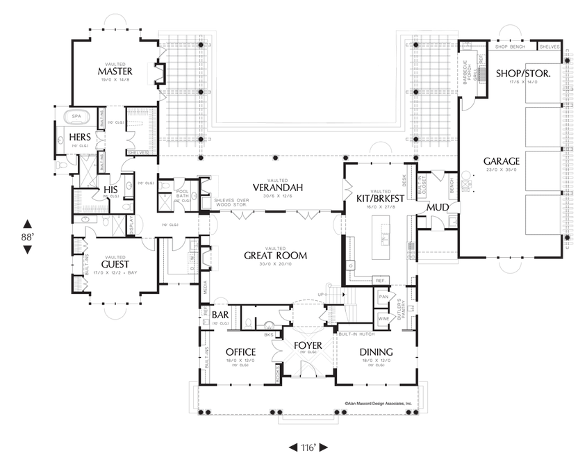 Main Floor Plan image for Mascord Seligman-Master Suite Features His and Hers Bathrooms-Main Floor Plan