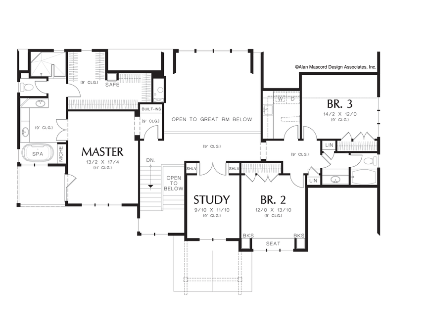Upper Floor Plan image for Mascord Senath-Three Level Plan with Warmth and Elegance-Upper Floor Plan