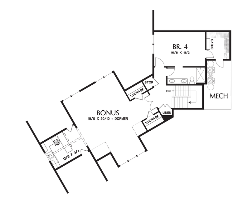 Upper Floor Plan image for Mascord Braecroft-Picturesque Lodge Home Plan with Space for Work and Play-Upper Floor Plan