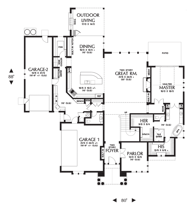 Main Floor Plan image for Mascord Rutledge-A majestic home design with presence and practicality rolled into one-Main Floor Plan