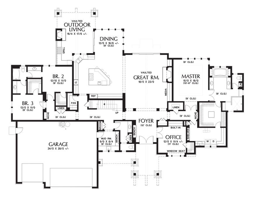 Main Floor Plan image for Mascord Millersburg-Luxurious Mountain Ranch Home-Main Floor Plan
