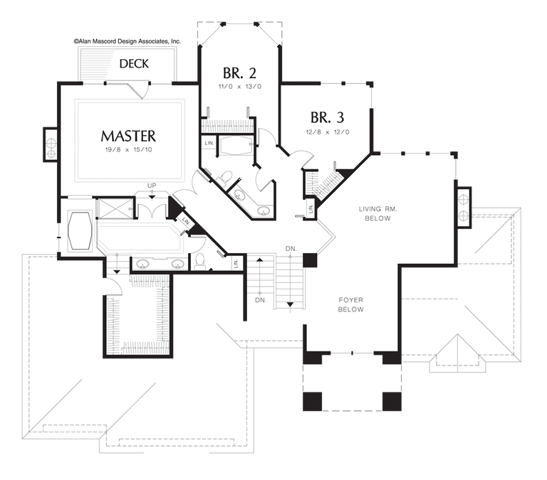 Upper Floor Plan image for Mascord Tayner-European Plan with Living Room and Corner Wet Bar-Upper Floor Plan