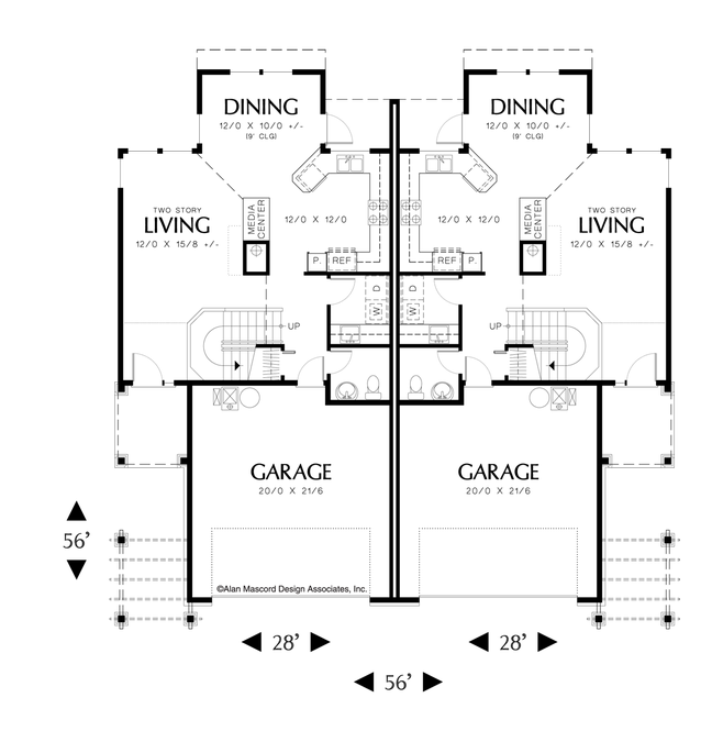 Main Floor Plan image for Mascord Warrenred-2 Story Living Room with Media Center-Main Floor Plan