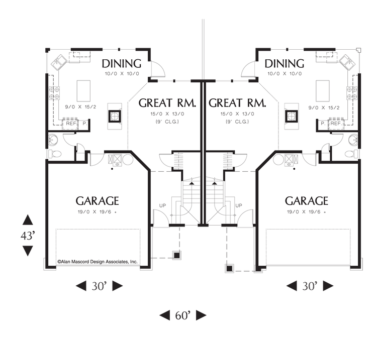 Main Floor Plan image for Mascord Meadowbrook-Duplex with Outdoor Access from Dining Room-Main Floor Plan