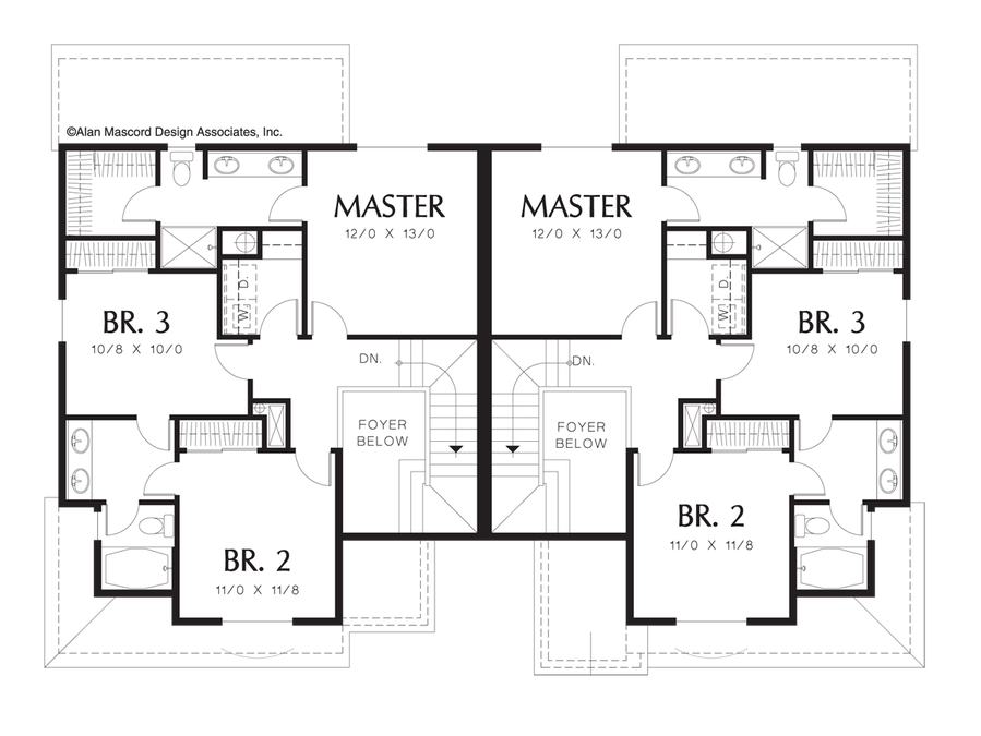 Upper Floor Plan image for Mascord Meadowbrook-Duplex with Outdoor Access from Dining Room-Upper Floor Plan