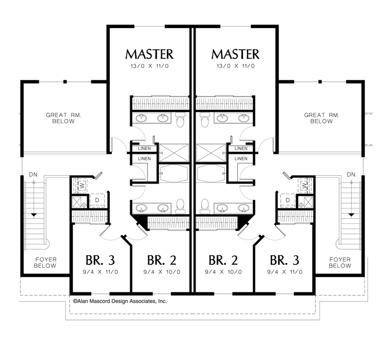 Upper Floor Plan image for Mascord Johnsonville-Two Story Great Room in Quiet Duplex-Upper Floor Plan
