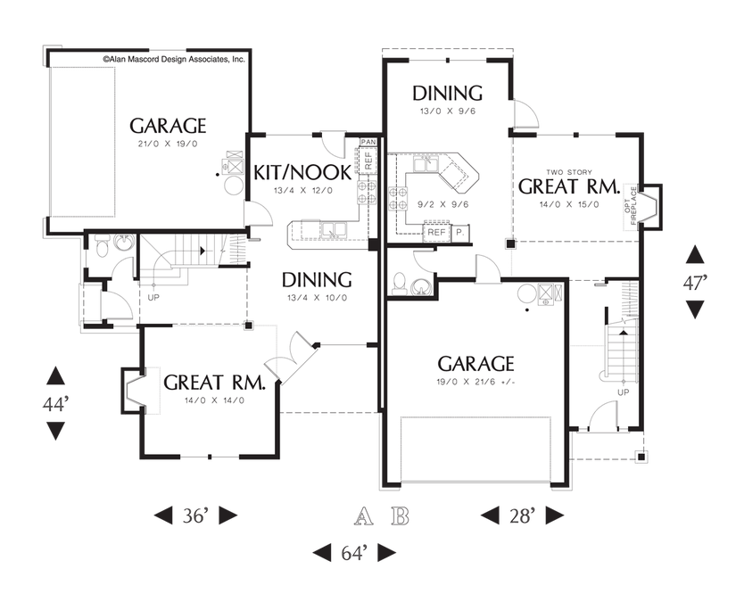 Main Floor Plan image for Mascord Edgeworth-Colonial Plan with Optional Fireplace in Great Room-Main Floor Plan