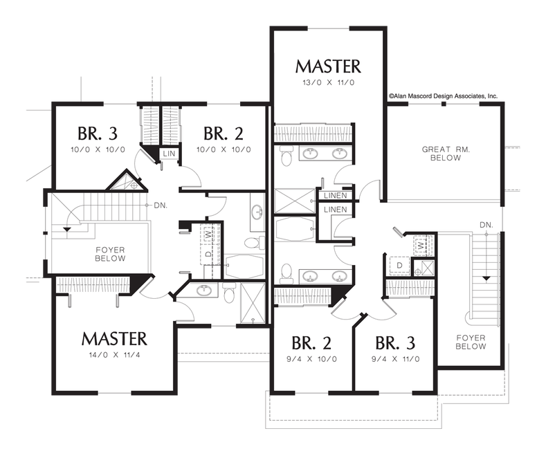 Upper Floor Plan image for Mascord Edgeworth-Colonial Plan with Optional Fireplace in Great Room-Upper Floor Plan